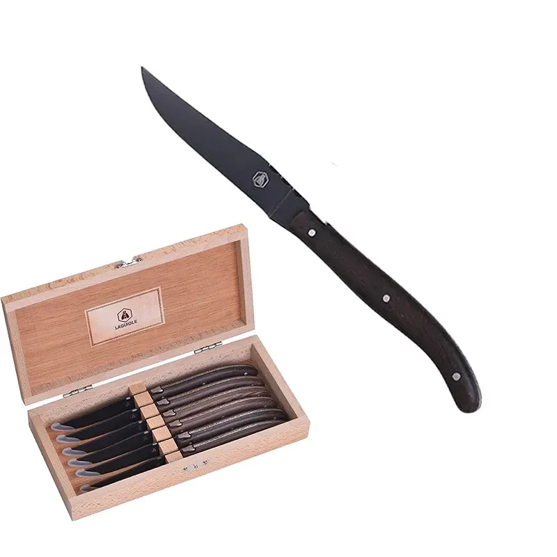 Economico Laguiole Coltello Bistecca In Acciaio Inox - Wengè - Set 6 Pz