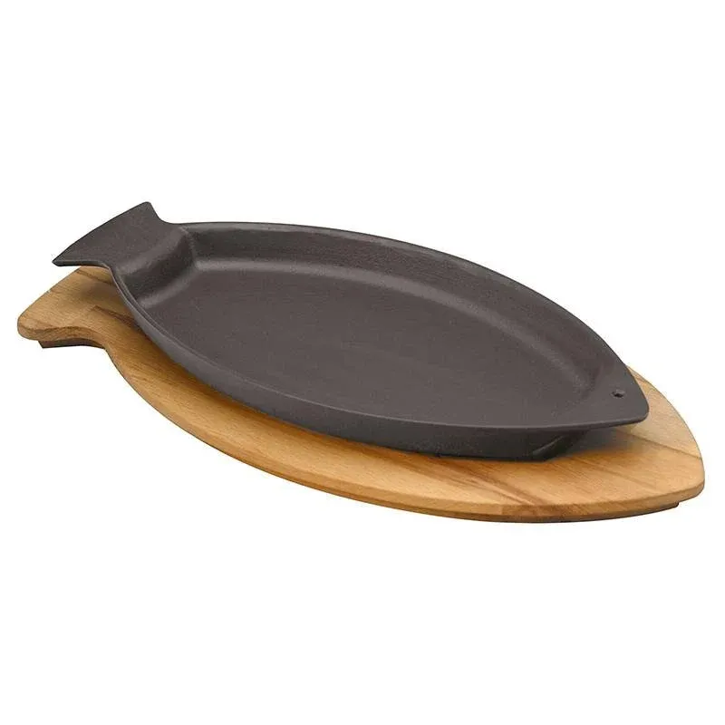 24x15 cm - Paderno Cast Iron Cookware Piatto In Ghisa Con Supporto In Legno Vendita Finale