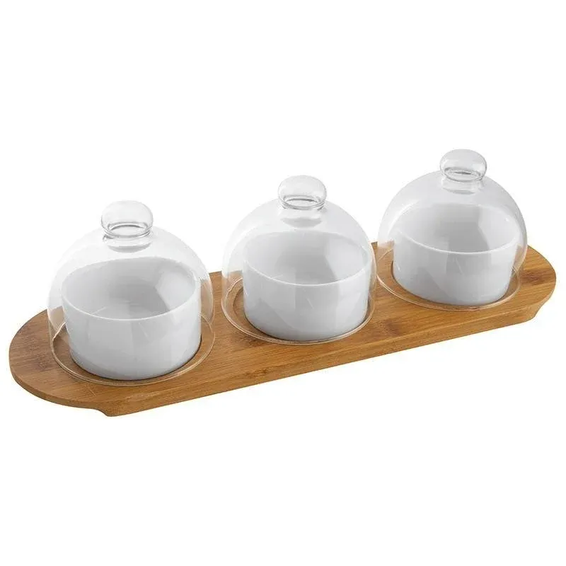 Paderno Happy Hour Coppette per Aperitivo Con Cloche e Supporto Vassoio In Legno - Set 7 Pz Novità