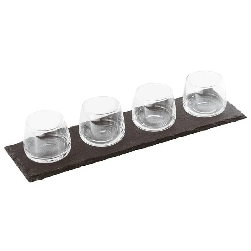Offerta Limitata 11 cl Paderno Happy Hour Coppette per Aperitivo Con Supporto Vassoio In Ardesia - Set 5 Pz