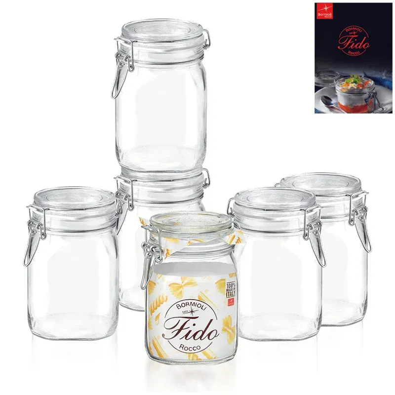 Bestseller 100 cl - Bormioli Rocco Fido Vasetto Ermetico In Vetro Con Ricettario Fido - Set 6 Pz