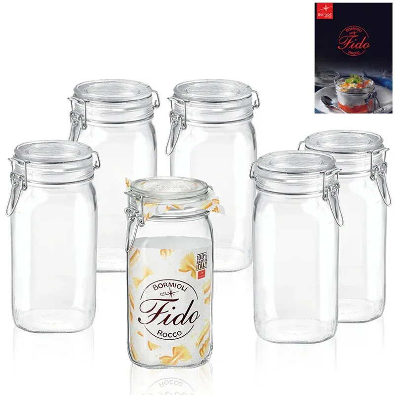 150 cl - Bormioli Rocco Fido Vasetto Ermetico Cilindrico In Vetro Con Ricettario Fido - Set 6 Pz Prezzo Di Fabbrica