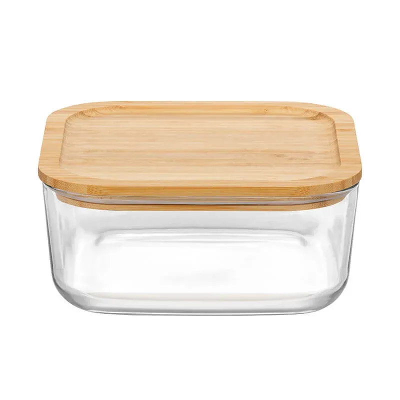 19x19 cm - Bormioli Rocco Frigoverre Bamboo Contenitore Per Alimenti Quadrato In Vetro Con Tappo Bambù Nuova Collezione