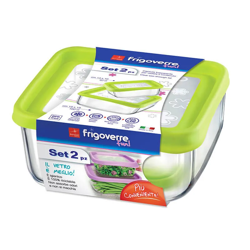 Ultima Occasione Bormioli Rocco Frigoverre Fun Contenitore Per Alimenti Rettangolare In Vetro - Set 2 Pz