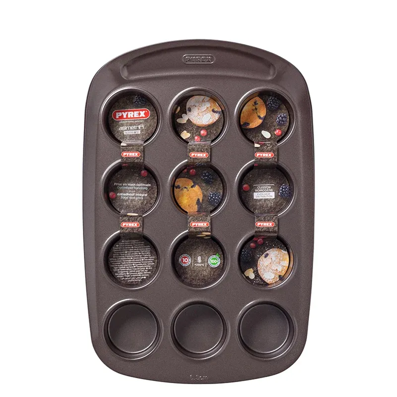 12 Forme Pyrex Asimetria Stampo Muffin Antiaderente Con Presa Facile Promozione