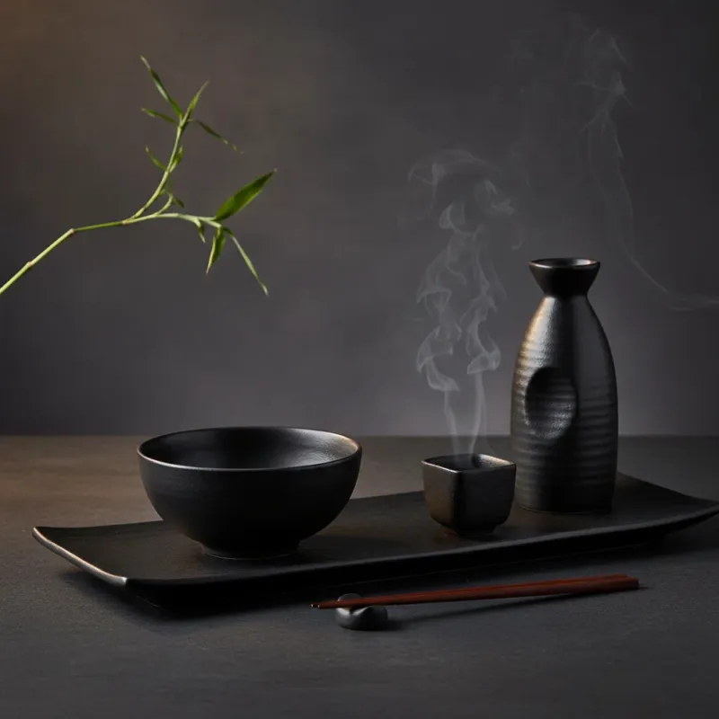 Set 2 Vassoi Rettangolari in Stoneware + Bottiglia Sakè + Coppa in Stoneware Scelto Dai Clienti