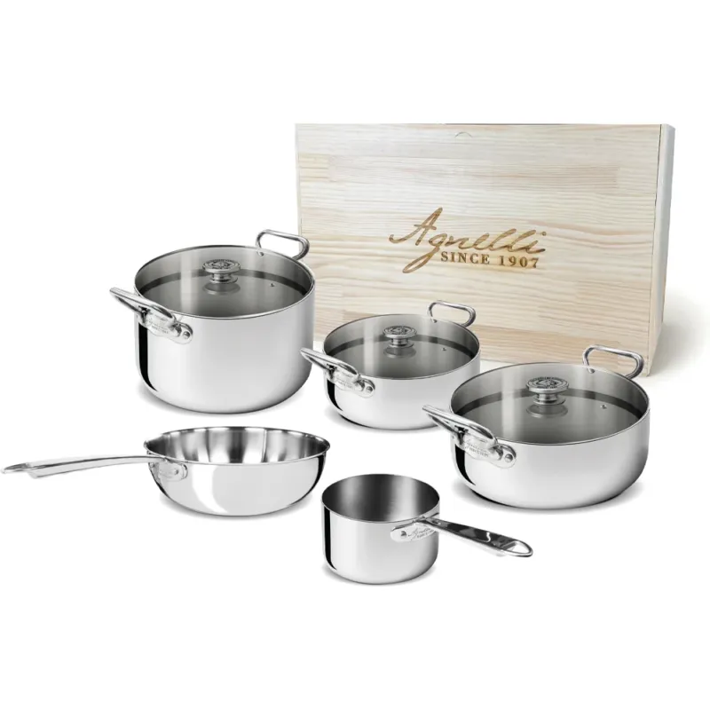 Acquista Ora Agnelli Alu-Inox 3-Ply Batteria Pentole Induzione In Alu-Inox Set 8 Pz