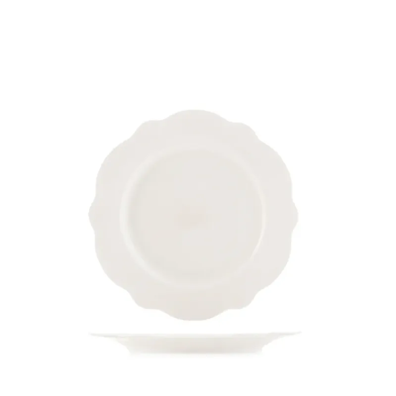 Prezzo Scontato 21 cm - H&H Blanc Piatto Frutta Dessert Festonato In Porcellana Set 6 Pz