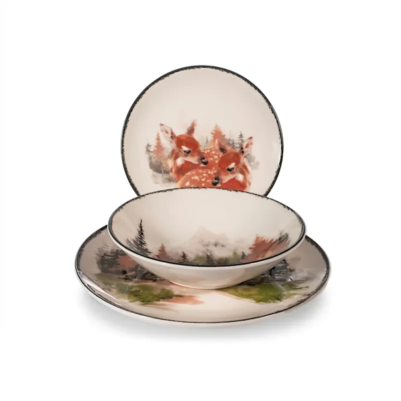 Prezzo Basso H&H Golden Woods Servizio Piatti Decoro Natalizio In Stoneware Set 18 Pz