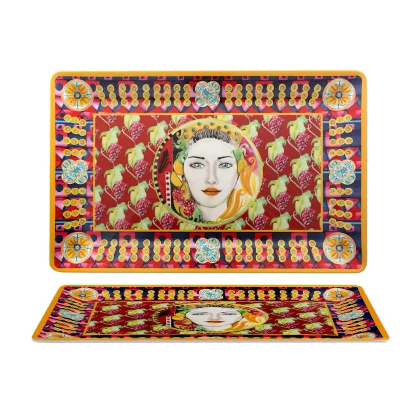 48x31 cm - Caltagirone Piatto Presentazione Vassoio Rettangolare In Melamina Promo Stagionale