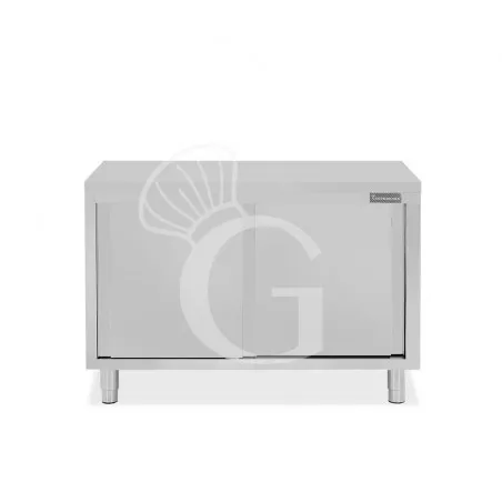 Tavolo armadiato passante in acciaio inox con porte scorrevoli, L 1300 mm x P 700 mm x H 850 mm - SECONDA SCELTA A Buon Prezzo