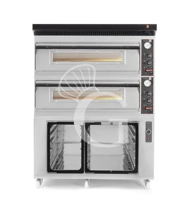 Non Perdere Forno pizza elettrico meccanico 6 + 6 pizze Ø 350 mm - 18 KW, cappa nera e cella di lievitazione inox