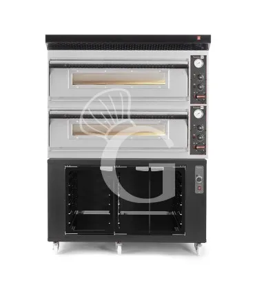 Soddisfatti O Rimborsati Forno pizza elettrico meccanico 6 + 6 pizze Ø 350 mm - 18 KW, cappa nera e cella di lievitazione nera