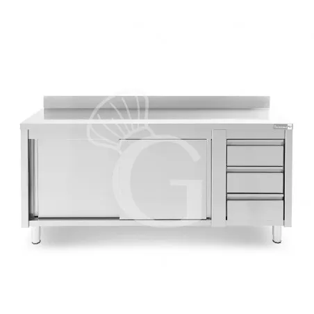Tavolo armadiato, porte scorrevoli,3 cassetti a destra, alzatina, L1800 x P600 x H950mm Offerta Limitata