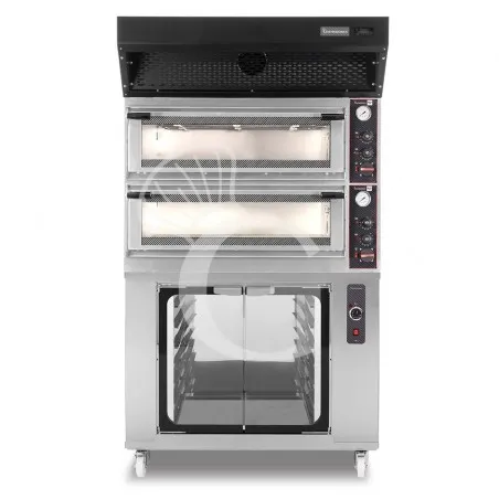 Prezzo Basso Forno Elettrico meccanico porta vetro 4 teglie 600x400 o 4+4 pizze Ø400mm,cappa a condensazione nera,cella di lievitazione inox