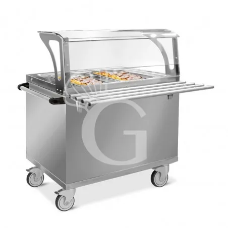 Ultimissimo Modello Carrello termico bagnomaria per la distribuzione dei parti, per 2 bacinelle GN1/1 - L 820 mm x P 940 mm x H 1330 mm
