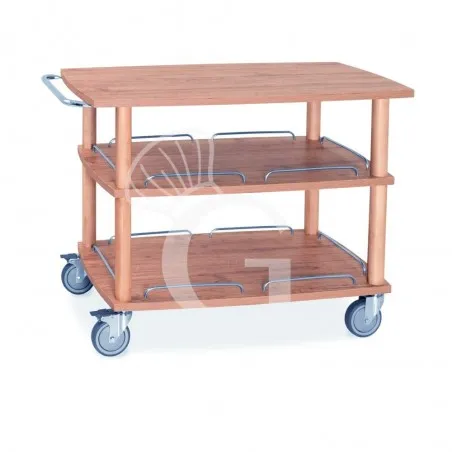 Carrello di servizio in legno massello con 3 piani - L 1100 x P 560 x H 870 mm - Marrone Pagamento Sicuro