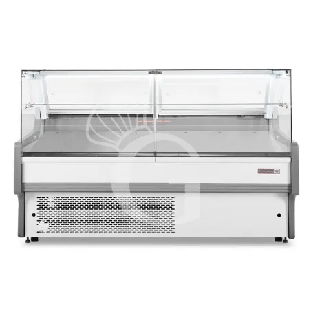 Di Tendenza Banco refrigerato ventilato vetro dritto, 0°/+5°C, L 2580 mm, completo di luce, vetro intermedio e plexiglass posteriori