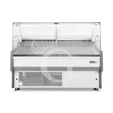 Banco refrigerato ventilato vetro dritto, 0°/+5°C, L 1580 mm, completo di luce, vetro intermedio e plexiglass posteriori Super Prezzo