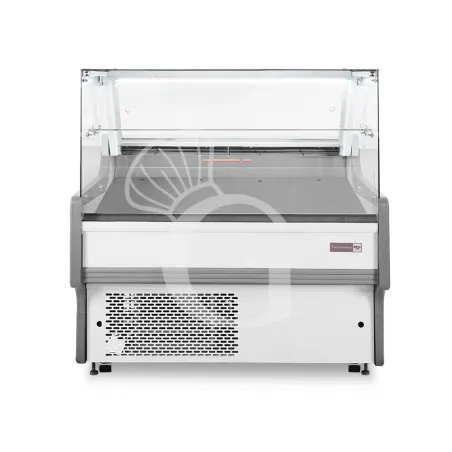 Offerta Speciale Banco refrigerato ventilato vetro dritto, 0°/+5°C, L 1330 mm, completo di luce, vetro intermedio e plexiglass posteriori