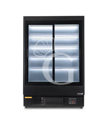 Murale espositivo ventilato nero con porte scorrevoli, temperatura -1°C/+7°C e L 1315 mm Di Tendenza
