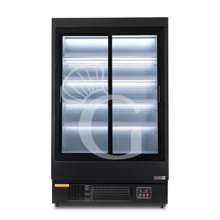Affare Murale espositivo ventilato nero con porte scorrevoli, temperatura -1°C/+7°C e L 1050 mm
