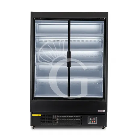 Promo Stagionale Murale espositivo ventilato nero con porte battenti, temperatura -1°C/+7°C e L 1315 mm