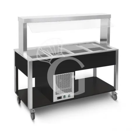 Di Tendenza Carrello per buffet freddo con parafiato fisso, illuminazione LED, temp. +4°C/+10°C - Nero