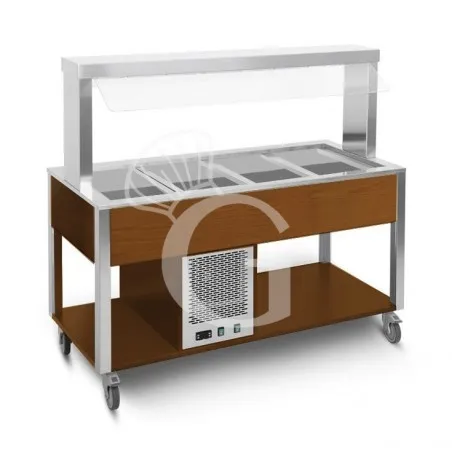 Ultima Occasione Carrello per buffet freddo con parafiato fisso, illuminazione LED, temp. +4°C/+10°C - Wengè