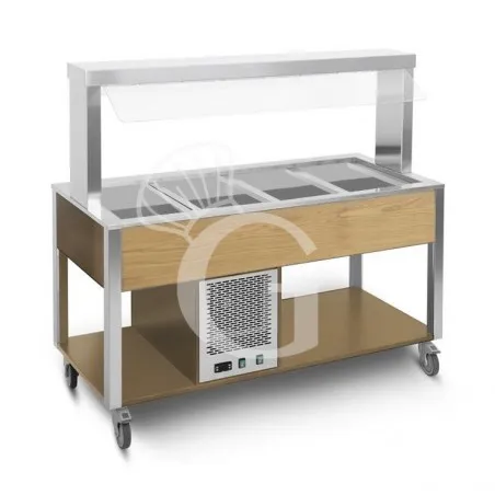 Occasione Carrello per buffet freddo con parafiato fisso, illuminazione LED, temp. +4°C/+10°C - Rovere