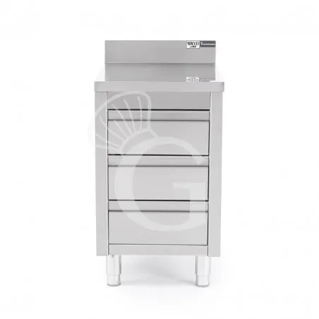 Quantità Limitata Cassettiera inox con 3 cassetti e alzatina, L 500 x P 700 x H 955 mm