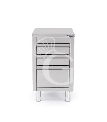 Più Venduto Cassettiera in acciaio inox con 2 cassetti e un cassettone, L 500 x P 600 x H 855 mm
