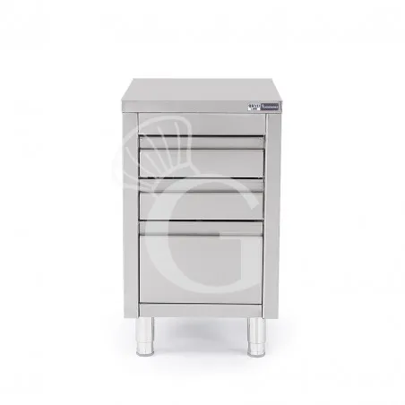 Ultimissimo Modello Cassettiera inox con 2 cassetti e un cassettone, L 500 x P 700 x H 855 mm