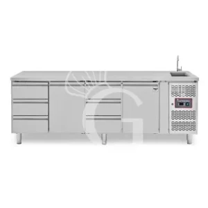 Vendita Finale Tavolo refrigerato 6 cassetti 2 porte con lavello, Prof. 700 mm, temp. +2°C/+8°C, completo di rubinetto