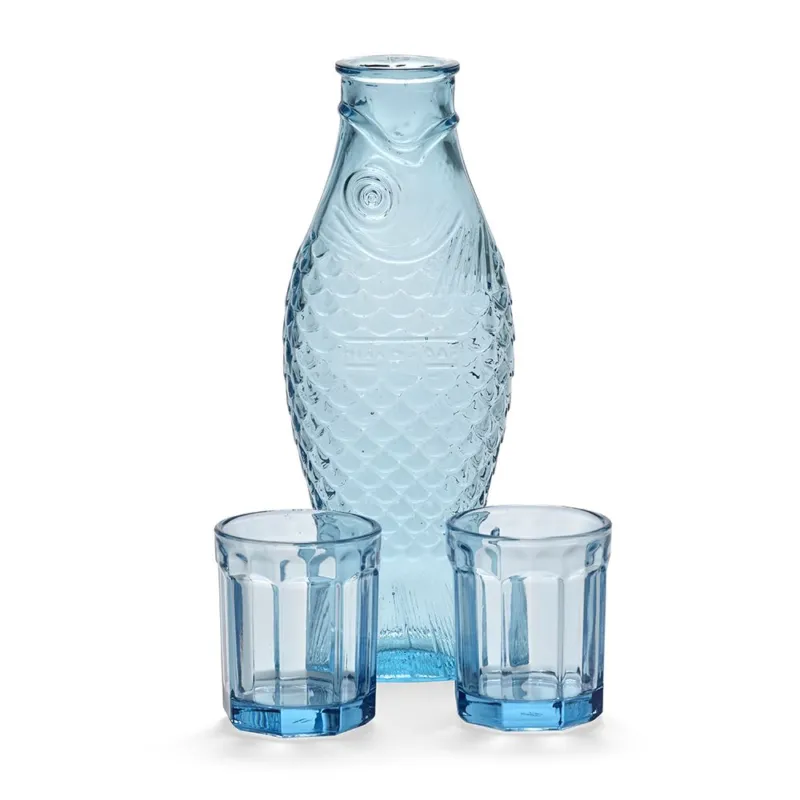 Prezzo Scontato PAOLA NAVONE SET CARAFFA + 2 BICCHIERI FISH&FISH BLUE