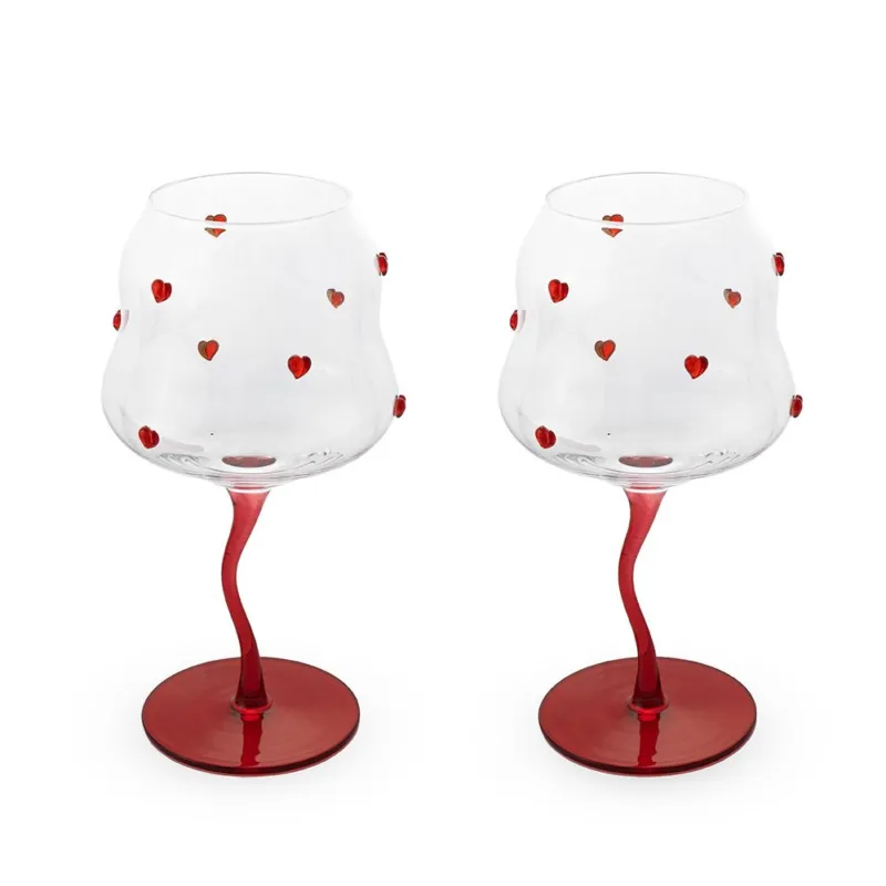 Offerta Lampo SAMARCANDA SET 2 CALICI CUORI ROSSI 450 ML