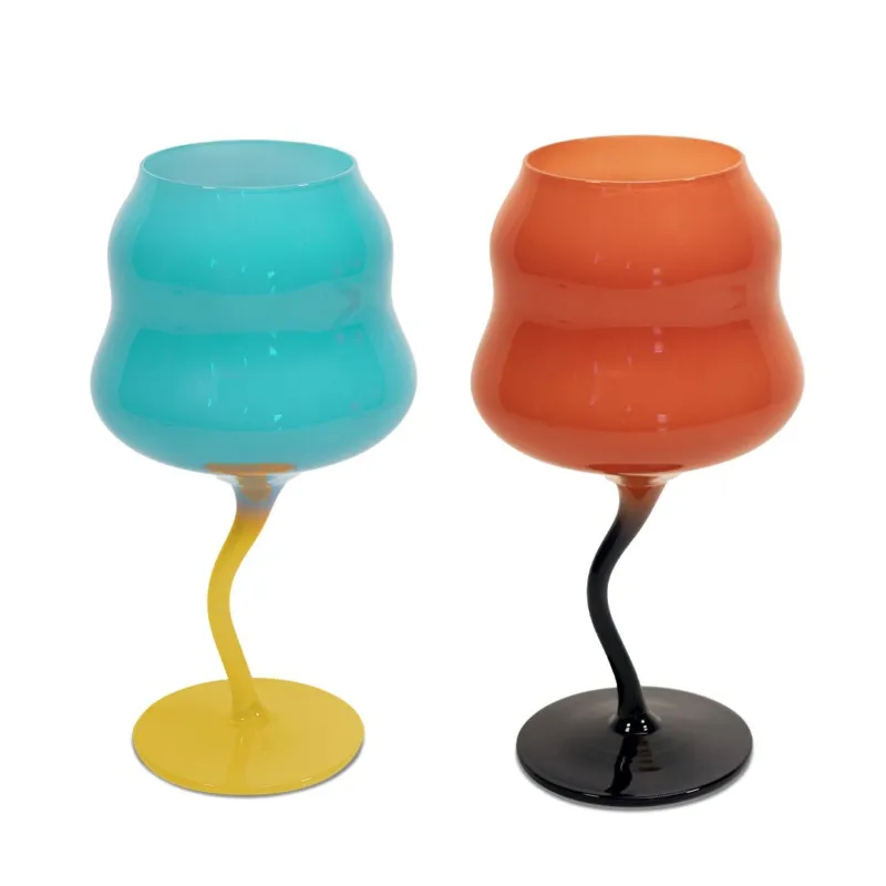 SAMARCANDA SET 2 CALICI COCKTAIL AZZURRO-GIALLO ARANCIO-NERO 450 ML Occasione Imperdibile