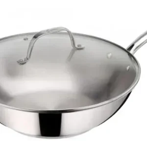 Spedizione Espresso Wok Lagostina 012905040032 EVELIA 1 manico con coperchio Cromo lucido