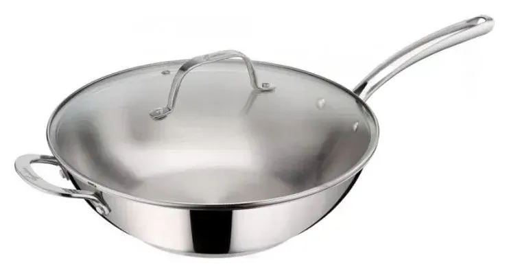 Spedizione Espresso Wok Lagostina 012905040032 EVELIA 1 manico con coperchio Cromo lucido