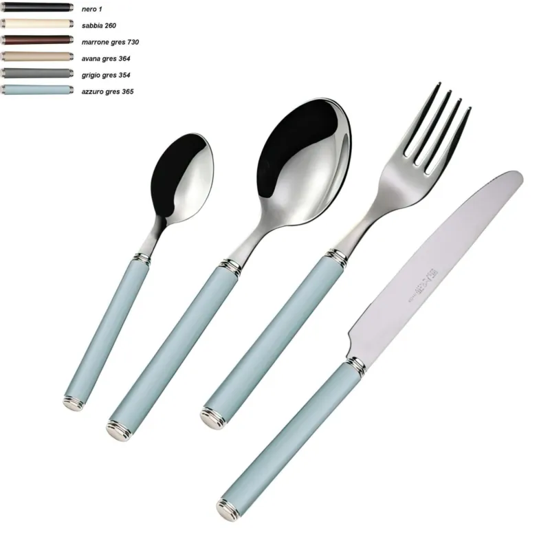 Set Posate colorate 4 pezzi LINEA GRES 1 Coltello 1 Forchetta 1 Cucchiaio 1 Cucchiano caffe in acciaio 1810 Eme Posaterie grigio gres 354 Prezzo Scontato