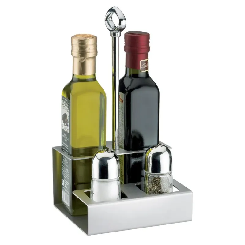 Portabottiglie olio e porta sale pepe 13,5x12xh25,5 cm - versione per bottiglie 25 cl Fori 5x5 cm colore cromo Eme Posaterie Ultimissimo Modello