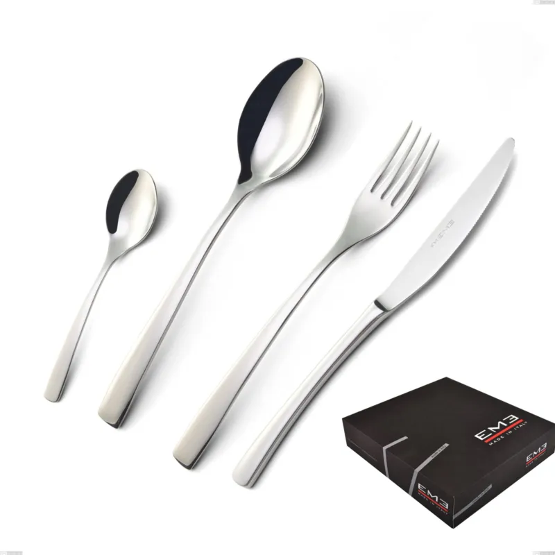 Di Tendenza Servizio Posate ONDA 75 pezzi acciaio inox 18.10 (AISI304) Lucido spessore 4.0 mm in Confezione Regalo Eme Posaterie