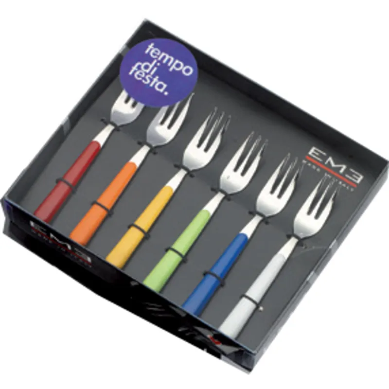 Reso Gratuito Set Forchettine da Dolce Colorate 6 pezzi BRIO in acciaio 18/C in confezione regalo Eme Posaterie Turchese 68 EME