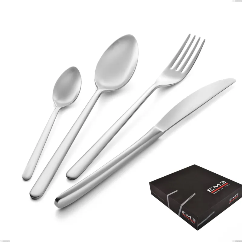 Servizio Posate VENICE SABBIATO 75 pezzi acciaio inox sabbiato 18/10 AISI304 spessore 4.0 mm In Confezione Panoramica Eme Posaterie Direttamente Dal Produttore