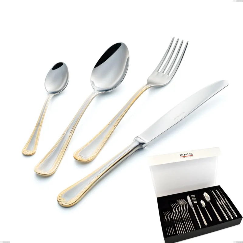 Servizio Posate FIRENZE ORO 24 pezzi acciaio inox e oro 18/10 AISI304 spessore 2.5 mm In Confezione Panoramica Eme Posaterie Occasione