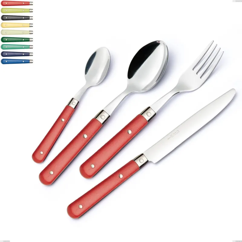 Set Posate Colorate COUNTRY 1 Coltello 1 Forchetta 1 Cucchiaio 1 Cucchiano caffe in acciaio 1810 Eme Posaterie Avorio 18 EME Prezzo Basso