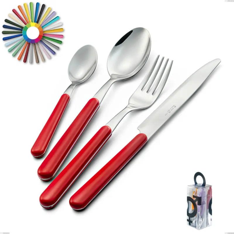 Confezione You&Me 24 pezzi posate Brio, Acciaio inox 18.c (AISI 430), manici in abs Eme Posaterie rosa 66 Spedito Oggi