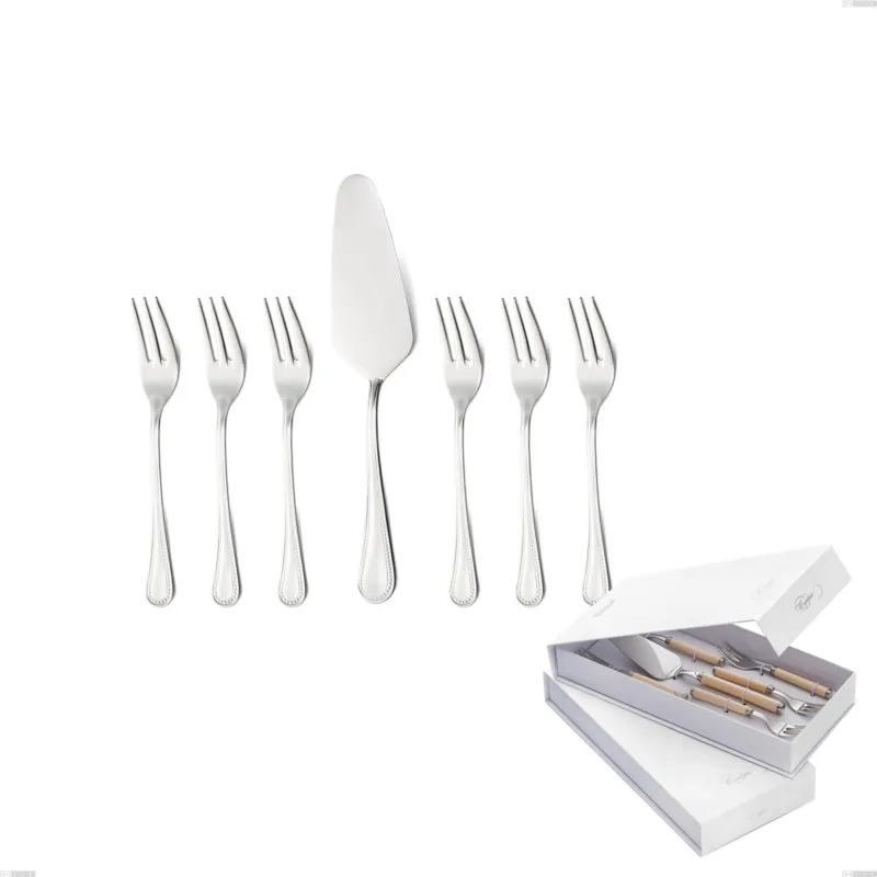 Confezione a libro 7 pezzi, forchettine più paletta dolce privilege, Acciaio inox Aisi 304 Posate Lucide, spessore 2.5 mm Eme Posaterie Scelto Dai Clienti