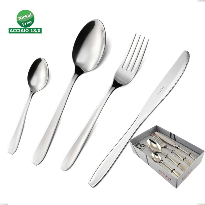 Confezione vetrina 16 pezzi coltello economico eco, Acciaio inox Aisi 430 NIchel Free Posate Lucide, spessore 1.5 mm Eme Posaterie Prezzo Ridotto