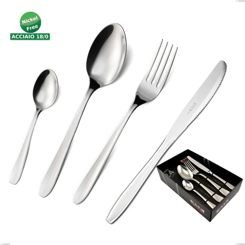 Confezione vetrina 24 pezzi coltello economico eco, Acciaio inox Aisi 430 NIchel Free Posate Lucide, spessore 1.5 mm Eme Posaterie Spedito Oggi